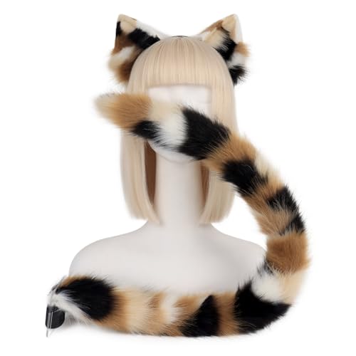 QinRuan Animal Cosplay Costume Accessories Furry Faux Fur Cat Ears Headband and Fox Tail Set Halloween Accessory - Image 5