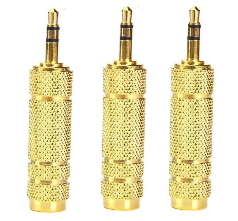LipiWorld® 3.5mm Stereo Male to 6.3mm Stereo Female Adapter Converter Plug Jack -Gold (3 PCS) - Image 1