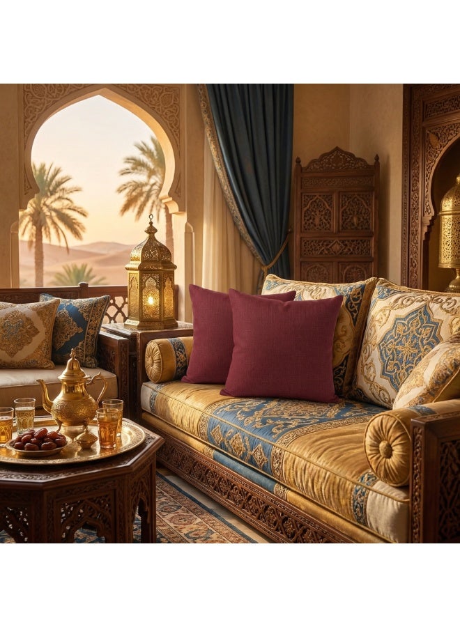 الزخرفية رمي وسادة تغطي حزمة من 2، محايدة ناعمة 45 × 45 سم مريحة شينيل وسادة تغطي المزرعة بوهو وسادة تغطي غرفة النوم غرفة المعيشة في الهواء الطلق (الأحمر) - Image 2