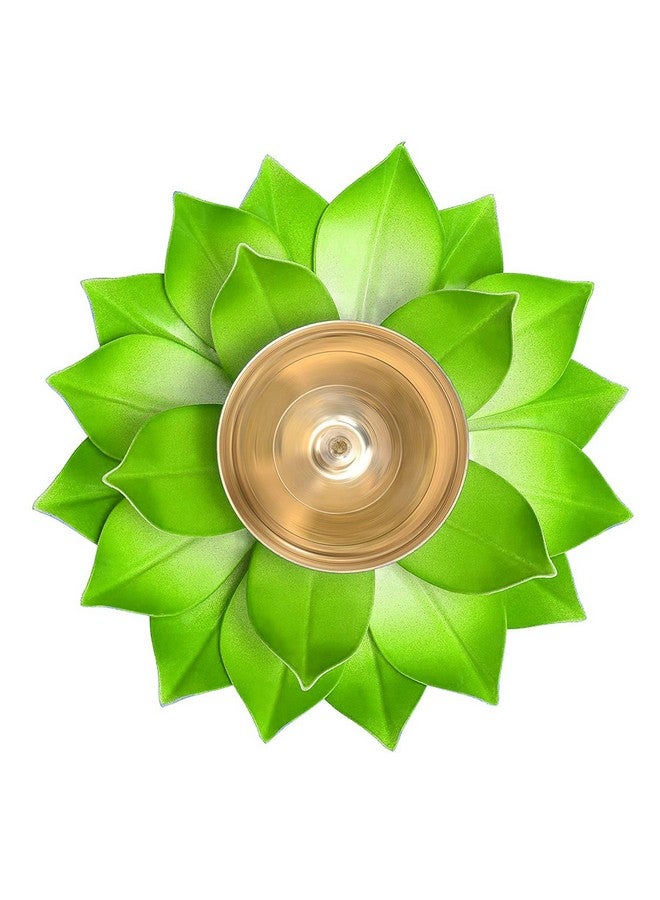 EIN SOF Brass Lotus Flower Home Decoration Diya for Puja - 5 inches Pooja & Home Decoration Akhand Diyas, Decorative Diwali Christmas & Return Gift Item - Green - Image 1