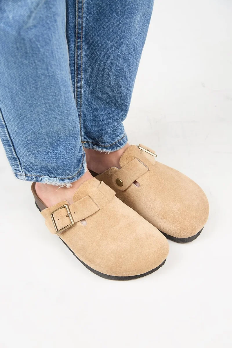 Manijero Manijero Zeta 2 Women's Genuine Leather Buckled Clogs Sand Slippers
