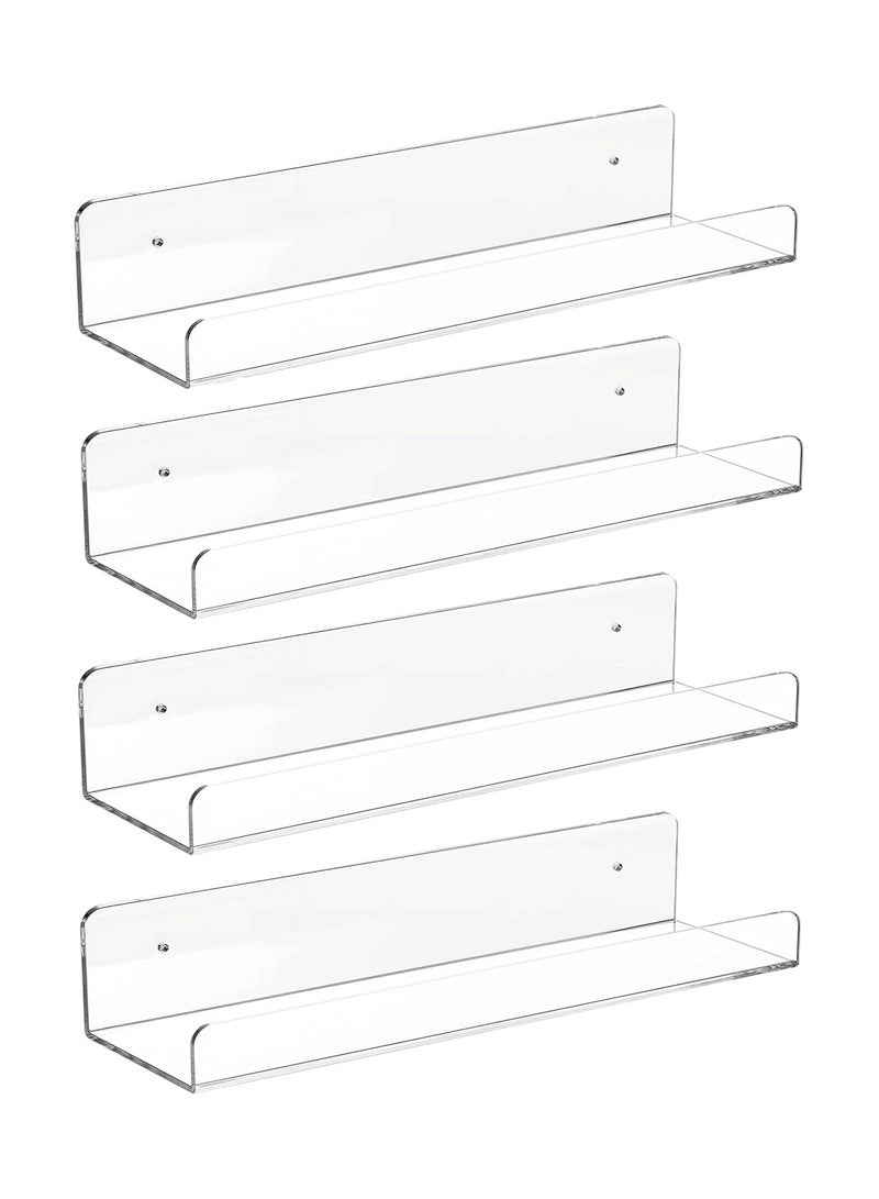 TPGP 4 PCS Clear Acrylic Floating Wall Ledge Shelf – 15 Inch Wall Mounted Nursery Kids Bookshelf, Invisible Hanging Shelves for Wall Storage, Toy Picture Ledge Display Shelf, Bathroom Storage Shelves - Image 1