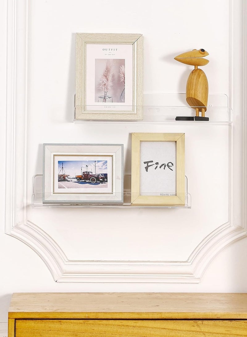 TPGP 4 PCS Clear Acrylic Floating Wall Ledge Shelf – 15 Inch Wall Mounted Nursery Kids Bookshelf, Invisible Hanging Shelves for Wall Storage, Toy Picture Ledge Display Shelf, Bathroom Storage Shelves - Image 5