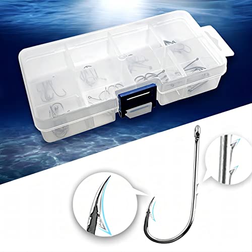 Sunkizzrs® 48Pcs High Carbon Steel Double Barb Fishing Hooks Carp Single Fish Hook Set Fly Fishing Accessories Jig Sea Hooks (#5―#12) - Image 1