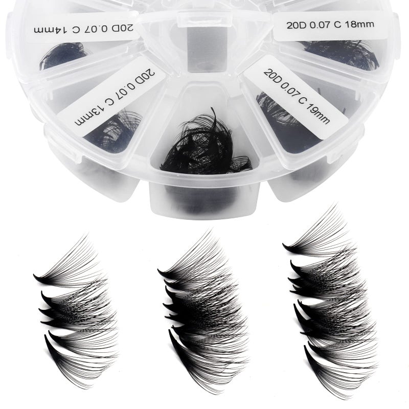 Premade Fans Eyelash Extension 500 Fans Handmade Loose Volume Lashes 20D Pre-made Fans 0.07mm Thickness C/D Curl 9-16mm/13-20mm Mixed Volume Eyelash Extensions (500PCS-20D-0.07-C, 9-16mm mixed)