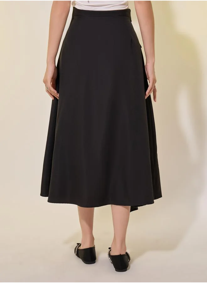Styli Solid Asymmetric Wrap Midi Skirts