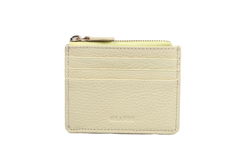 grande 3603 Genuine Leather Card Holder For Women and Men Slim Minimalist Small Zipper Wallet LEMON YELLOW - Image 2