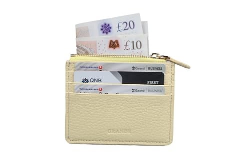 grande 3603 Genuine Leather Card Holder For Women and Men Slim Minimalist Small Zipper Wallet LEMON YELLOW - Image 3