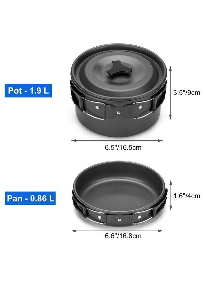 Odoland 10pcs Camping Cookware Mess Kit, Lightweight Pot Pan Kettle with 2 Cups, Fork Knife Spoon Kit for Backpacking, Outdoor Camping Hiking and Picnic - Image 4