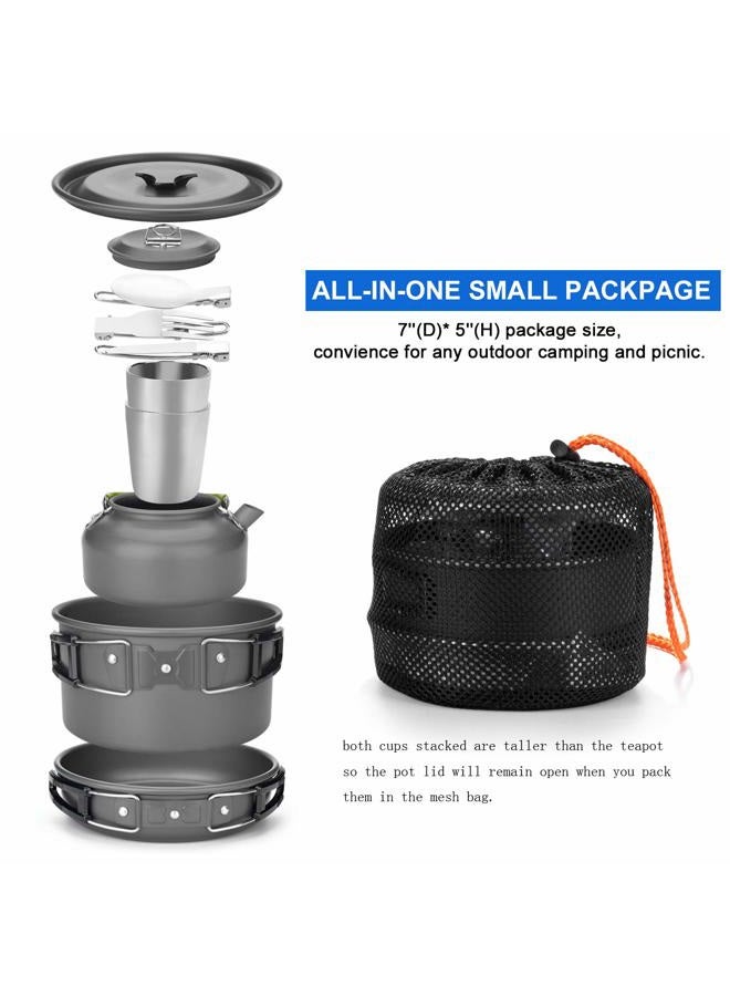 Odoland 10pcs Camping Cookware Mess Kit, Lightweight Pot Pan Kettle with 2 Cups, Fork Knife Spoon Kit for Backpacking, Outdoor Camping Hiking and Picnic - Image 3