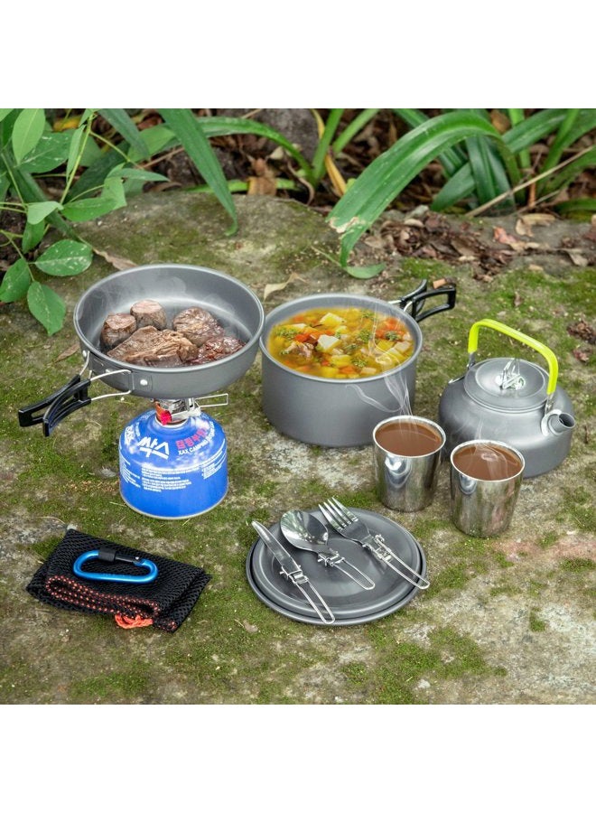 Odoland 10pcs Camping Cookware Mess Kit, Lightweight Pot Pan Kettle with 2 Cups, Fork Knife Spoon Kit for Backpacking, Outdoor Camping Hiking and Picnic - Image 2