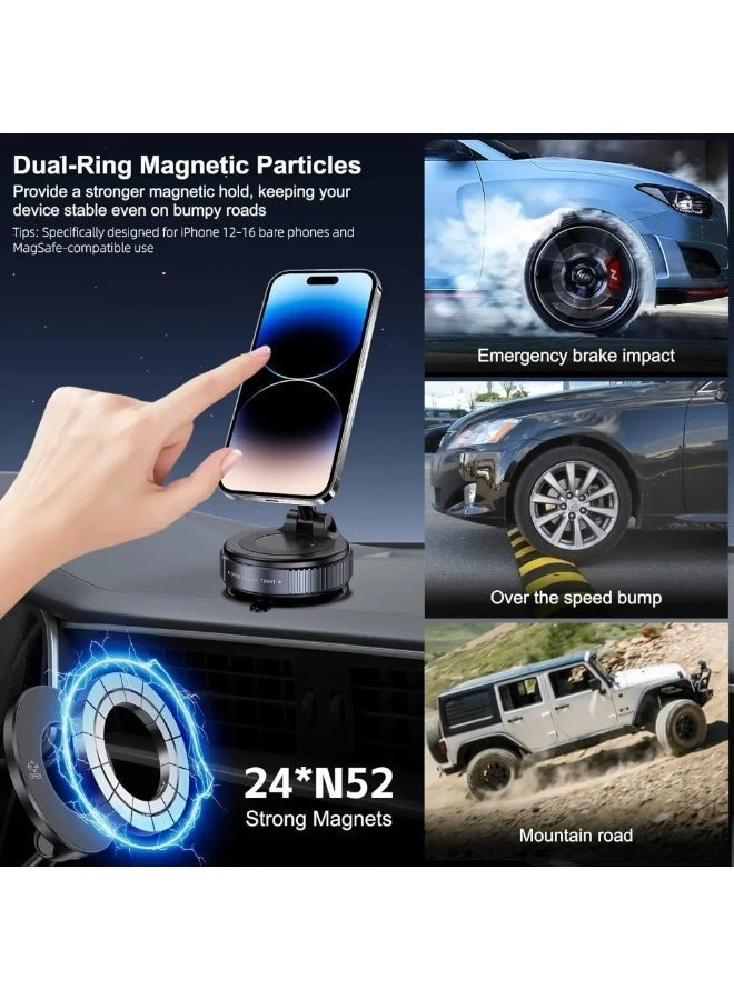 Vacuum Magnetic Car Phone Holder 360° Rotatable, Foldable Retractable Suction Cup Mount with Strong N52 Magnet for MagSafe iPhone & Android – Dashboard/Windshield/Mirror/Gym Stand - Image 5