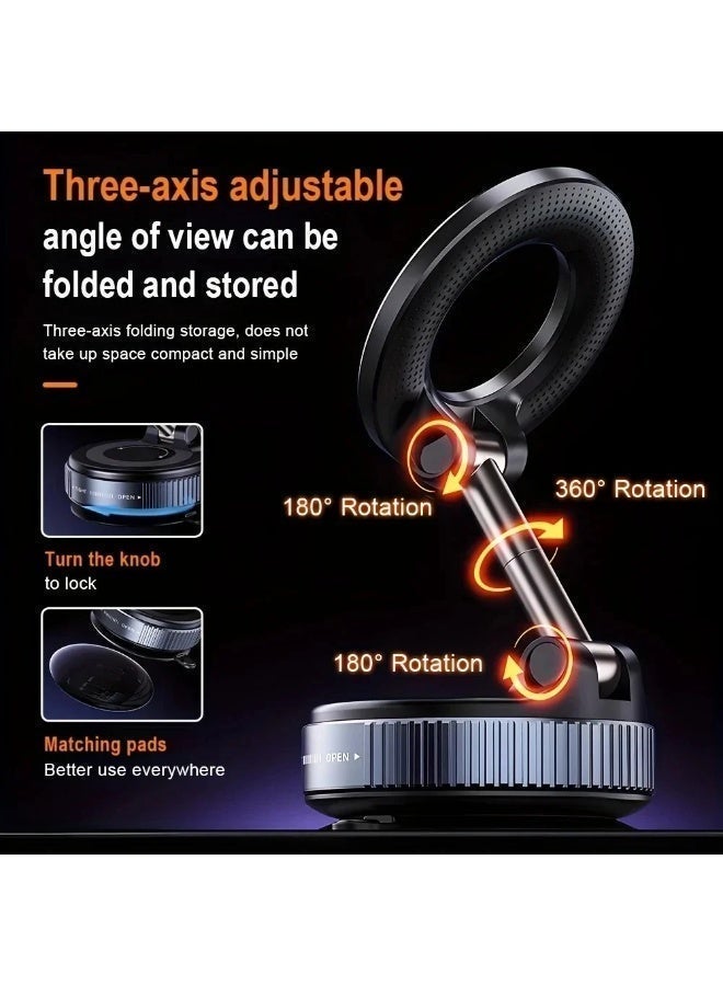 Vacuum Magnetic Car Phone Holder 360° Rotatable, Foldable Retractable Suction Cup Mount with Strong N52 Magnet for MagSafe iPhone & Android – Dashboard/Windshield/Mirror/Gym Stand - Image 3