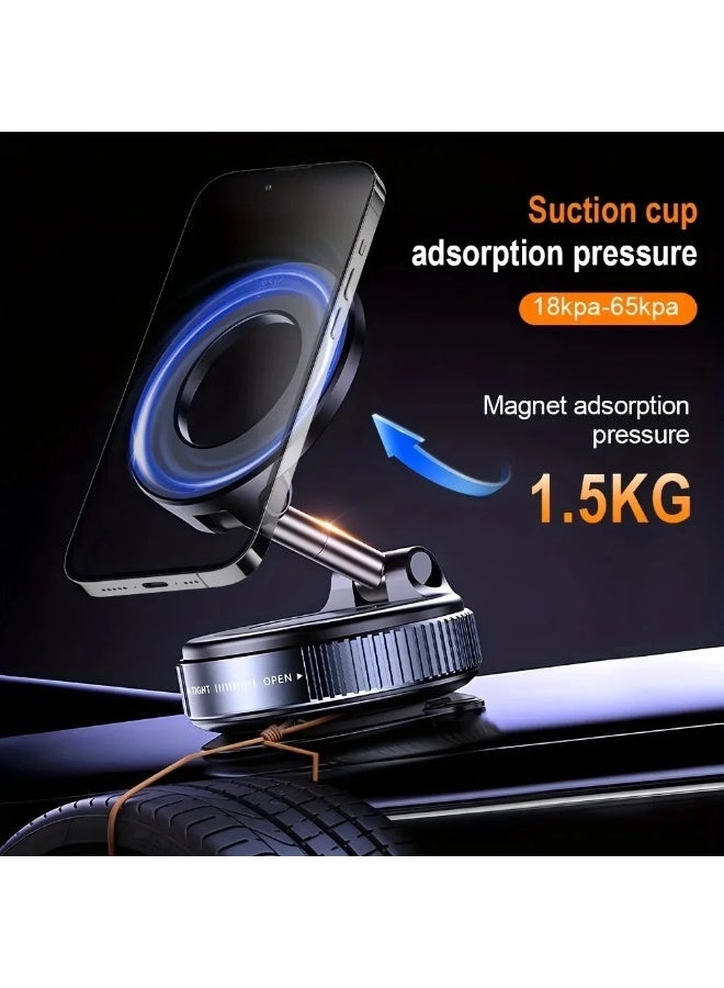 Vacuum Magnetic Car Phone Holder 360° Rotatable, Foldable Retractable Suction Cup Mount with Strong N52 Magnet for MagSafe iPhone & Android – Dashboard/Windshield/Mirror/Gym Stand - Image 2