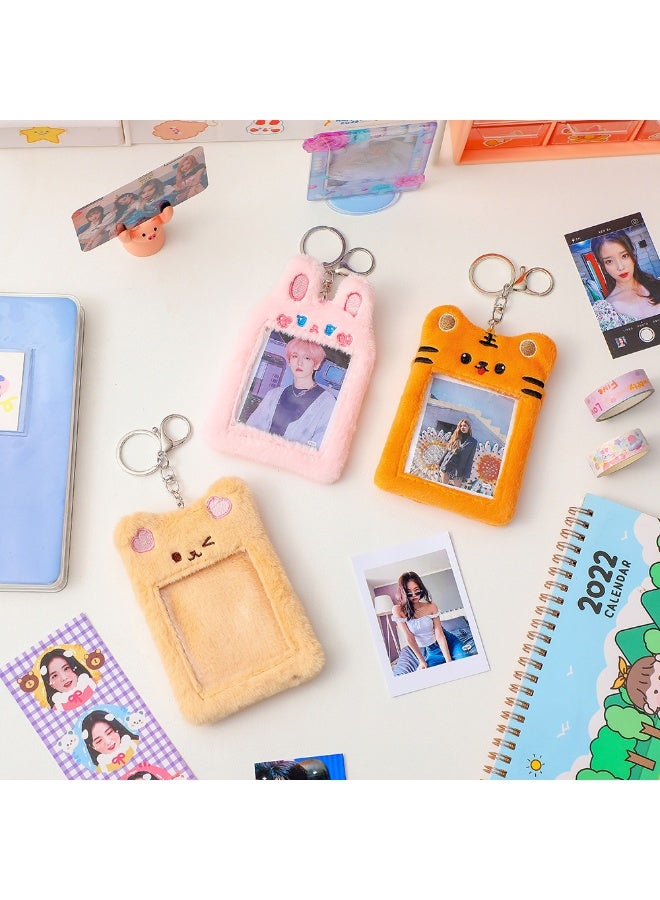 NIBEMINENT 1 - Piece Plush Bear Guka Kpop Photo Card Holder Pendant Key Chain ID Badge Holder ID Card Holder Photo Card Protector for School ID Office ID Access Card for Women Girls - Image 3