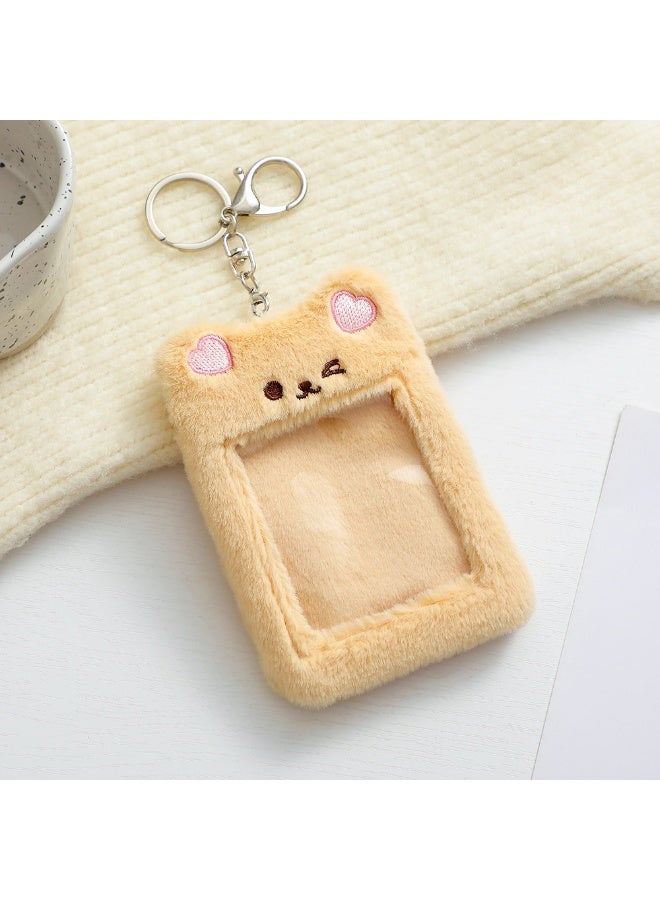 NIBEMINENT 1 - Piece Plush Bear Guka Kpop Photo Card Holder Pendant Key Chain ID Badge Holder ID Card Holder Photo Card Protector for School ID Office ID Access Card for Women Girls - Image 1
