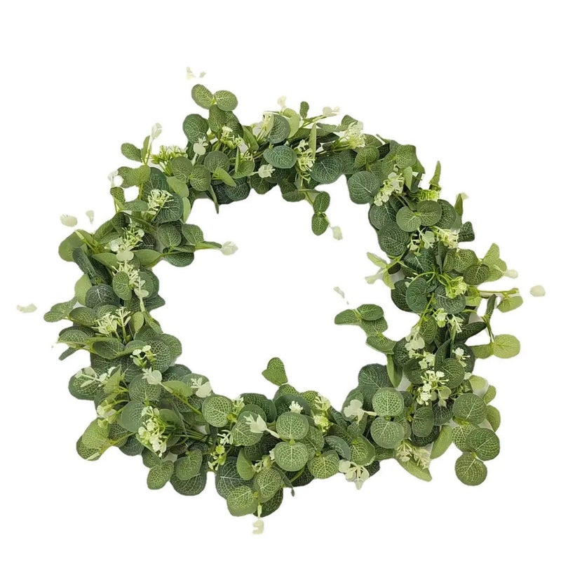 Y&D Round Eucalyptus Wreath - Artificial Greenery Wreath with Faux Flowers for Front Door, Wall & Window Decor - Image 1