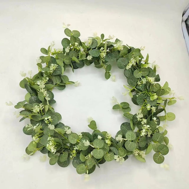 Y&D Round Eucalyptus Wreath - Artificial Greenery Wreath with Faux Flowers for Front Door, Wall & Window Decor - Image 2