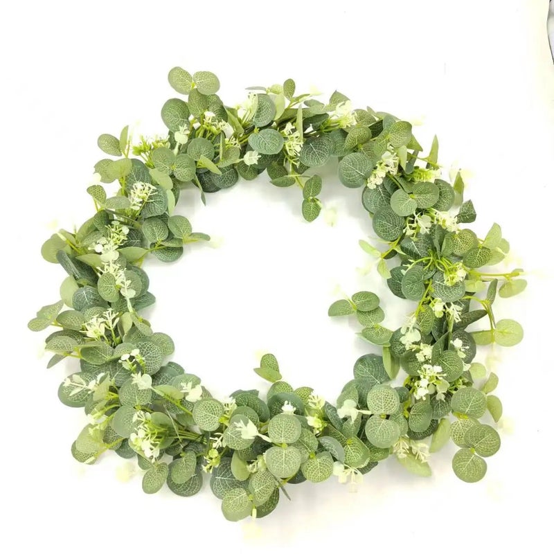 Y&D Round Eucalyptus Wreath - Artificial Greenery Wreath with Faux Flowers for Front Door, Wall & Window Decor - Image 3