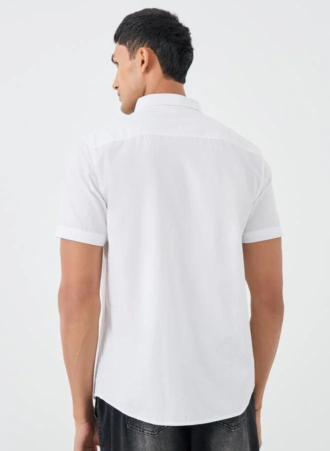 Styli Styli Solid Woven Regular Fit Short Sleeve Shirt