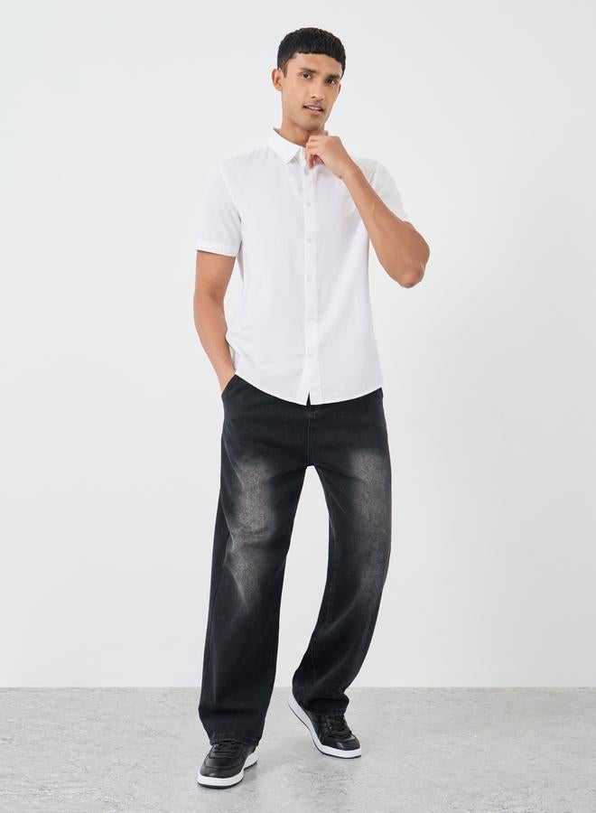 Styli Styli Solid Woven Regular Fit Short Sleeve Shirt  - Image 2
