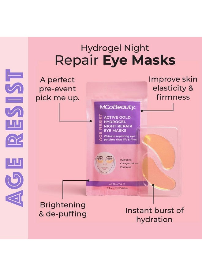 أم سي أو بيوتي رقعة العين الليلية لإصلاح البشرة من إم كو بيوتي، مقاومة لعلامات تقدم السن، هيدروجيل الذهب النشط، تفتيح البشرة وإزالة الانتفاخات، مع الكولاجين وحمض الهيالورونيك، نباتية، مستحضرات تجميل خالية من القسوة - Image 3