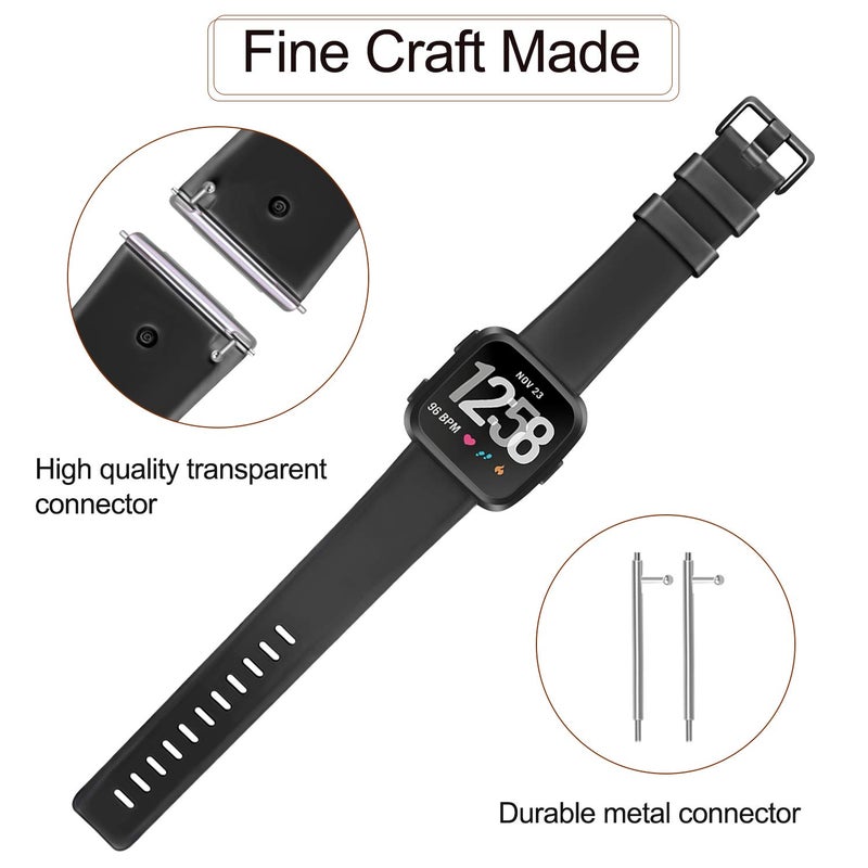 AK Sports Bands Compatible for Fitbit Versa 2/Versa, Soft Elastomer Multi-colors Replacement Wristbands for Fitbit Versa 2 Smart Watch (Black, Small) - Image 4