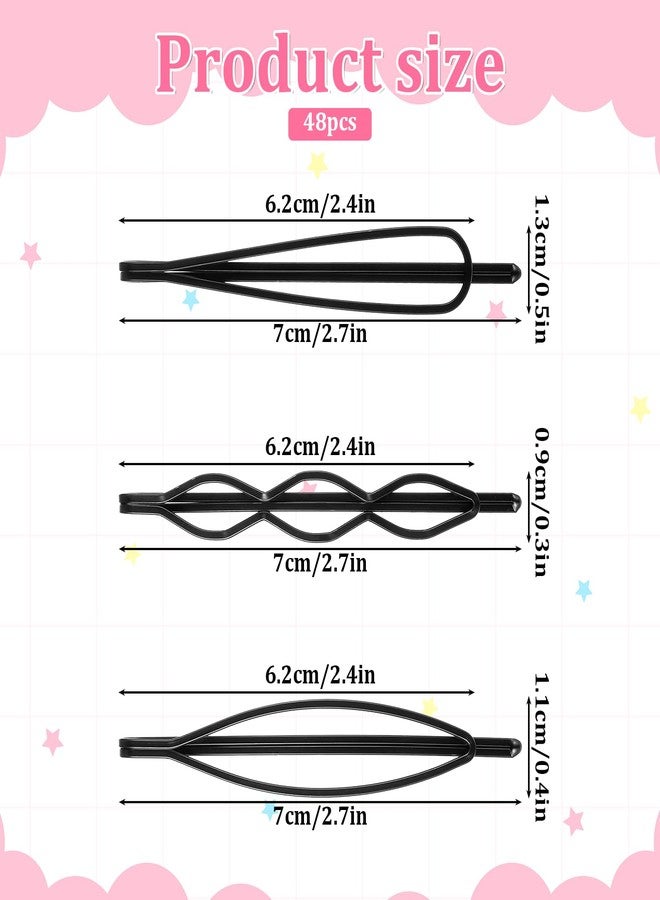 Styquenzer 48 Pieces Black Bobby Pins for Women, 2.7 Inch Geometric Metal Hair Clips Simple Plain Non Slip Black Metal Hair Clips Barrettes Vintage Hairpins Mini Bobby Pin for Women and Girls (3 Style) - Image 3