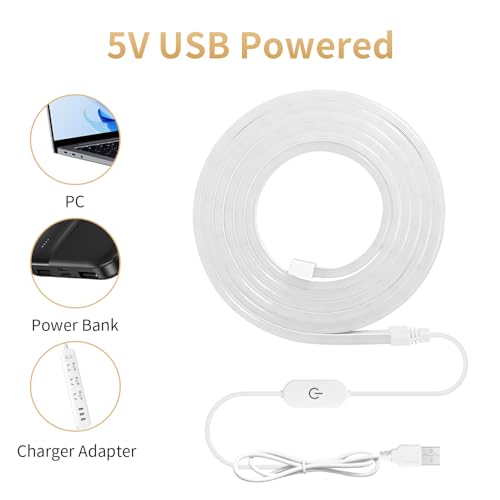 iNextStation 12V Warm White LED Strip Lights 16.4FT, Flexible Silicone Neon Rope Light, Waterproof, Cuttable, Dimmable & Linkable, for Cabinet, Ceiling, Wall, Bedroom, Kitchen, Garage (No Adapter) - Image 4
