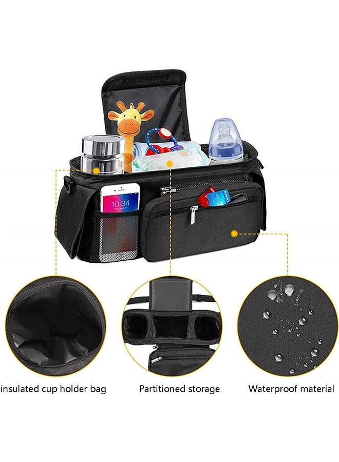 JCB CHIC Universal Stroller Organizer With 2 Insulated Cup Holders, Detachable Phone Bag & Shoulder Strap for Milk Bottle, Diaper, Mobile Phone & Snacks - Stroller Accessories for Baby Strollers - Image 4