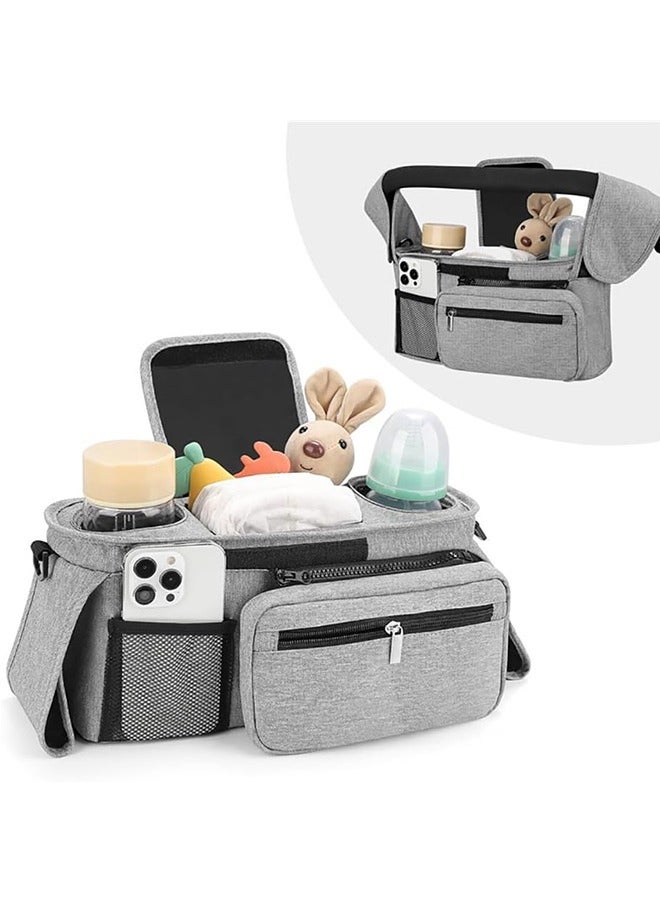 JCB CHIC Universal Stroller Organizer With 2 Insulated Cup Holders, Detachable Phone Bag & Shoulder Strap for Milk Bottle, Diaper, Mobile Phone & Snacks - Stroller Accessories for Baby Strollers - Image 1