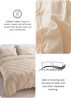 LUNA Home Premium 6 Piece King Size Duvet Cover Pinch Flower Design, Solid Nude Beige color.  - Image 5