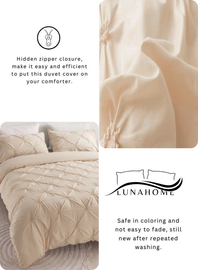 LUNA Home Premium 6 Piece King Size Duvet Cover Pinch Flower Design, Solid Nude Beige color. - Image 5