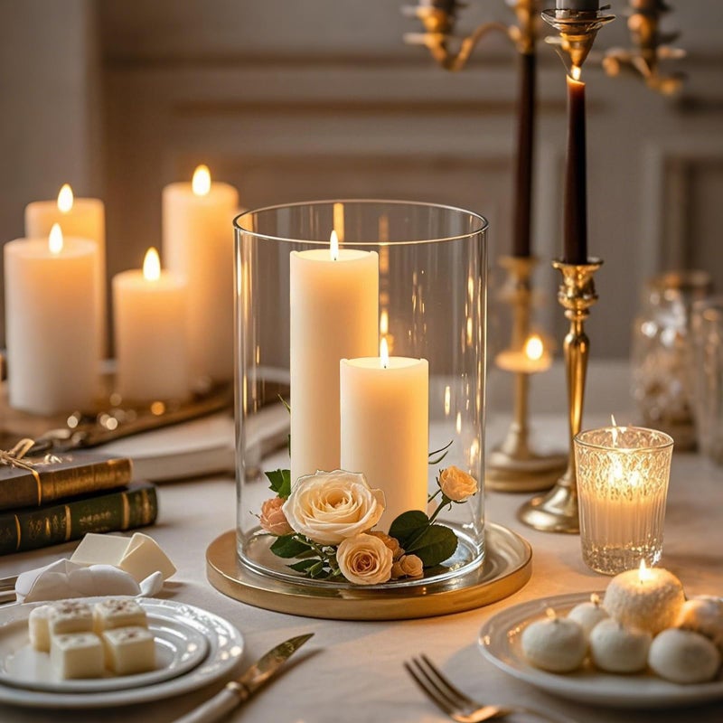 TBWIND 2Pcs Glass Cylinder Vases for Centerpieces, 6" x 4.7" Wide Mouth Flower Vase Hurricane Glass Candle Holders, Clear Vases Bulk with 2 Floral Tapes for Floating Candles Wedding Party Home Decor - Image 5