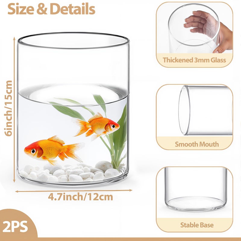 TBWIND 2Pcs Glass Cylinder Vases for Centerpieces, 6" x 4.7" Wide Mouth Flower Vase Hurricane Glass Candle Holders, Clear Vases Bulk with 2 Floral Tapes for Floating Candles Wedding Party Home Decor - Image 2