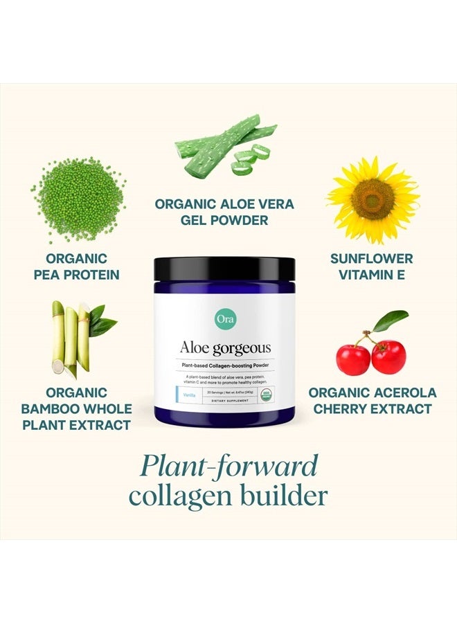 Ora Organic مسحوق تعزيز الكولاجين النباتي للنساء والرجال - دعم الشعر والبشرة والأظافر - سيليكا البامبو، بروتين نباتي، فيتامين سي العضوي، صبار الألوة - نكهة الفانيليا، 20 حصة - Image 3