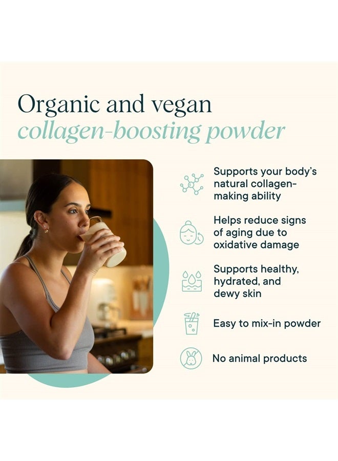 Ora Organic مسحوق تعزيز الكولاجين النباتي للنساء والرجال - دعم الشعر والبشرة والأظافر - سيليكا البامبو، بروتين نباتي، فيتامين سي العضوي، صبار الألوة - نكهة الفانيليا، 20 حصة - Image 2