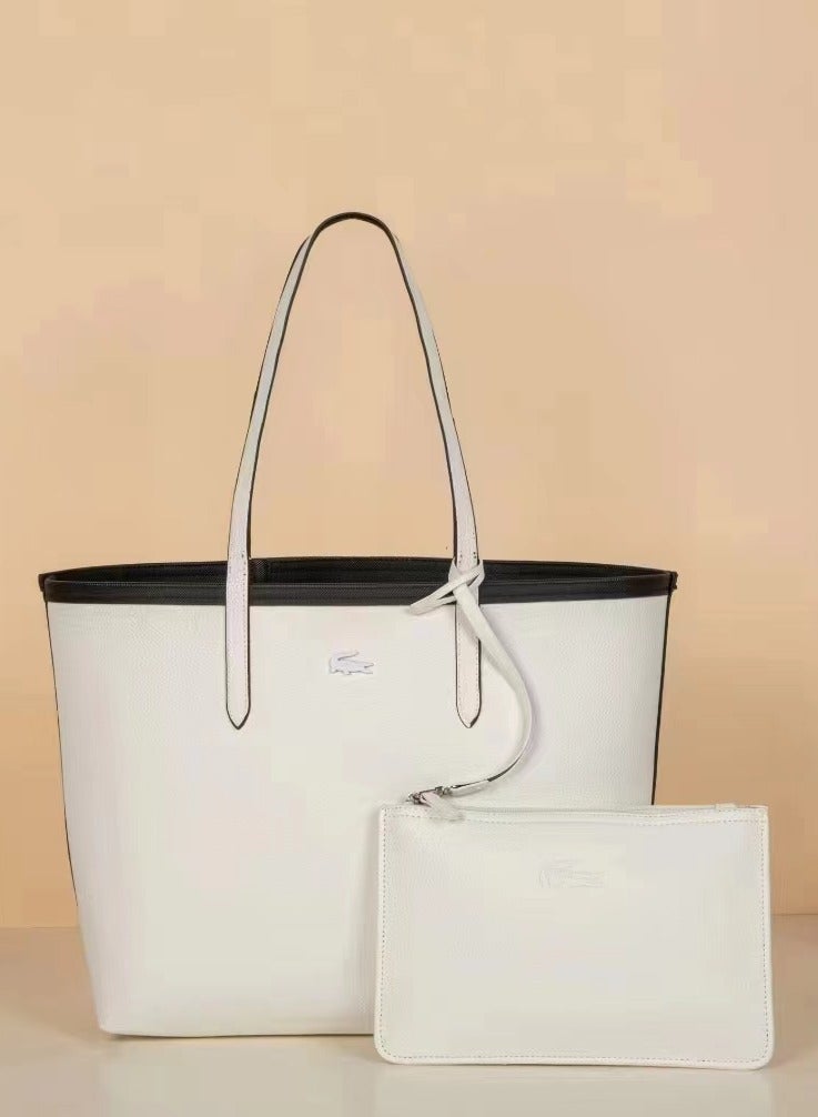 LACOSTE Lacoste Women's Reversible Two-Tone Large Capacity Tote, Fashionable and Versatile, Black/Silver  - Image 2