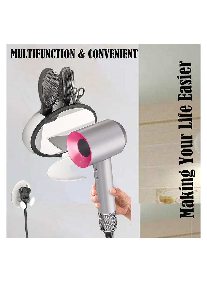 KASTWAVE Hair Dryer Holder with Mirror, Self Adhesive Hair Dryer Holder Wall Mounted, Foldable Hair Blow Dryer Rack, Hair Tool Organizer for Curling Iron Compatible with Most Hairdryers - Image 5