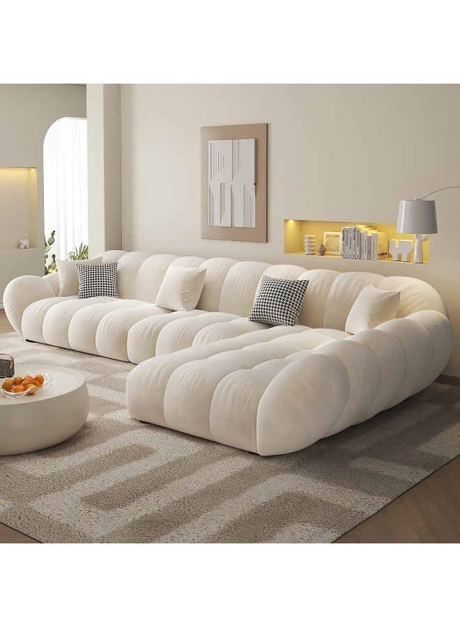LUXURY LUXE Luxury Luxe L-Shape Fleece Overstuffed Sectional Sofa Set | Off White | Modular Corner Sofa + Single Seater + Footstool for Living Room & Office (Right Corner L Shape Only)  - Image 5
