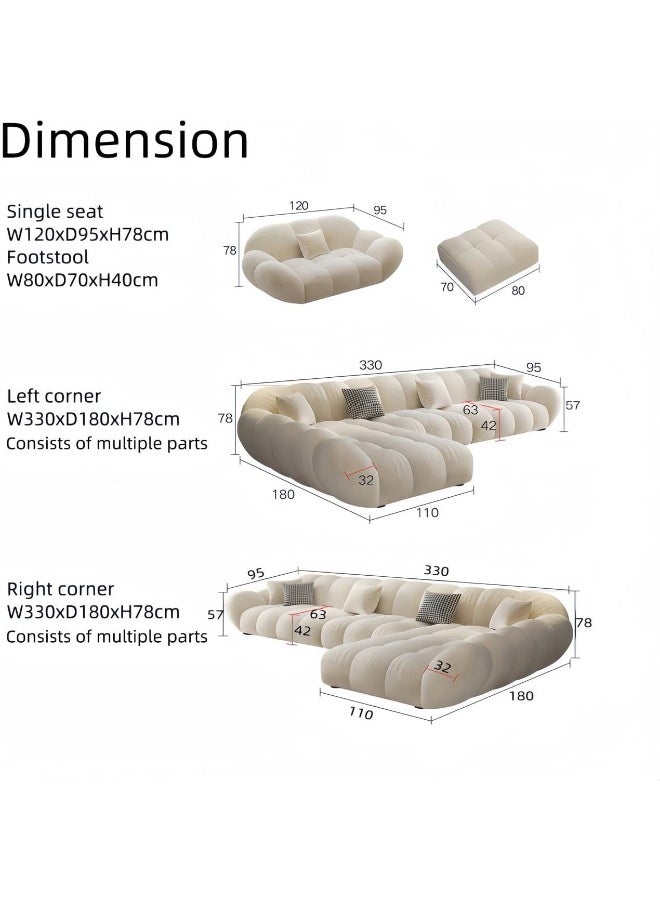LUXURY LUXE Luxury Luxe L-Shape Fleece Overstuffed Sectional Sofa Set | Off White | Modular Corner Sofa + Single Seater + Footstool for Living Room & Office (Right Corner L Shape Only)  - Image 2