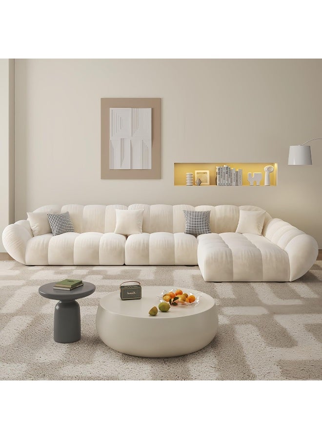 LUXURY LUXE Luxury Luxe L-Shape Fleece Overstuffed Sectional Sofa Set | Off White | Modular Corner Sofa + Single Seater + Footstool for Living Room & Office (Right Corner L Shape Only)  - Image 4
