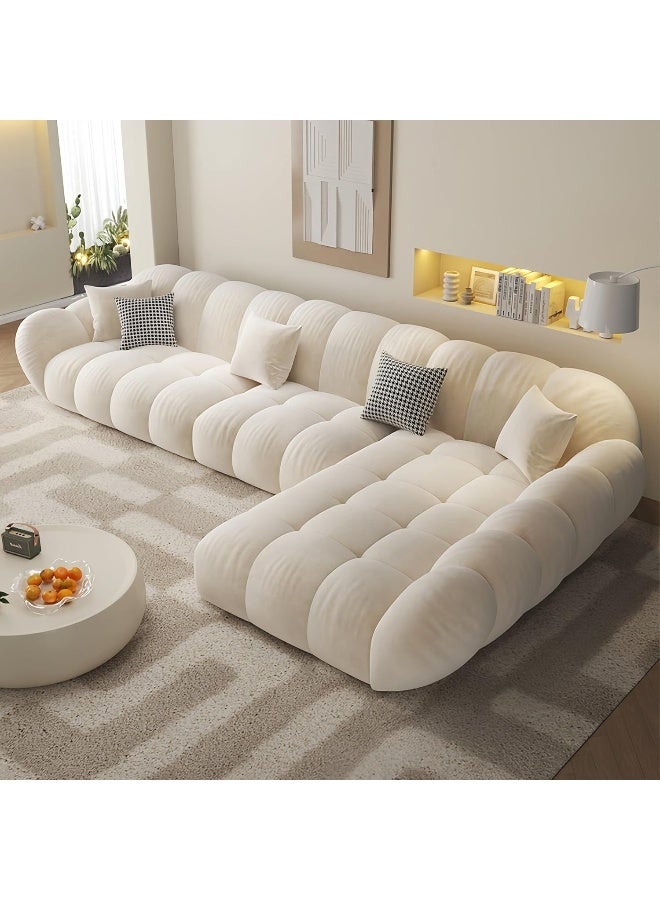 LUXURY LUXE Luxury Luxe L-Shape Fleece Overstuffed Sectional Sofa Set | Off White | Modular Corner Sofa + Single Seater + Footstool for Living Room & Office (Right Corner L Shape Only)  - Image 1