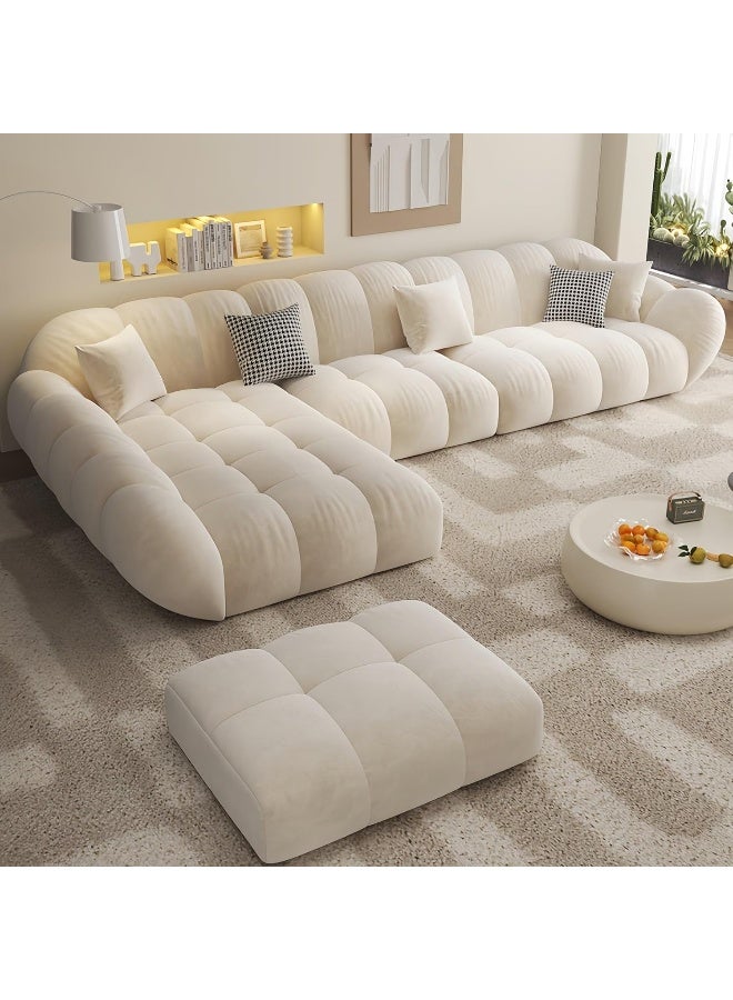 LUXURY LUXE Luxury Luxe L-Shape Fleece Overstuffed Sectional Sofa Set | Off White | Modular Corner Sofa + Single Seater + Footstool for Living Room & Office (Right Corner L Shape Only)  - Image 3