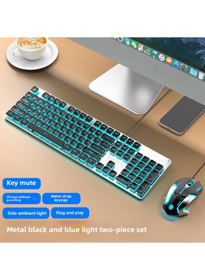 Front 107 Real Feel Mute Keyboard Game Computer Mechanical Office Girl Walker Wireless Wired Keyboard Mouse-Color:Mechanical Feel-[wired Two-piece Set] Black Blu-ray + Mouse.-no-104 Keys-official Standard  - Image 1