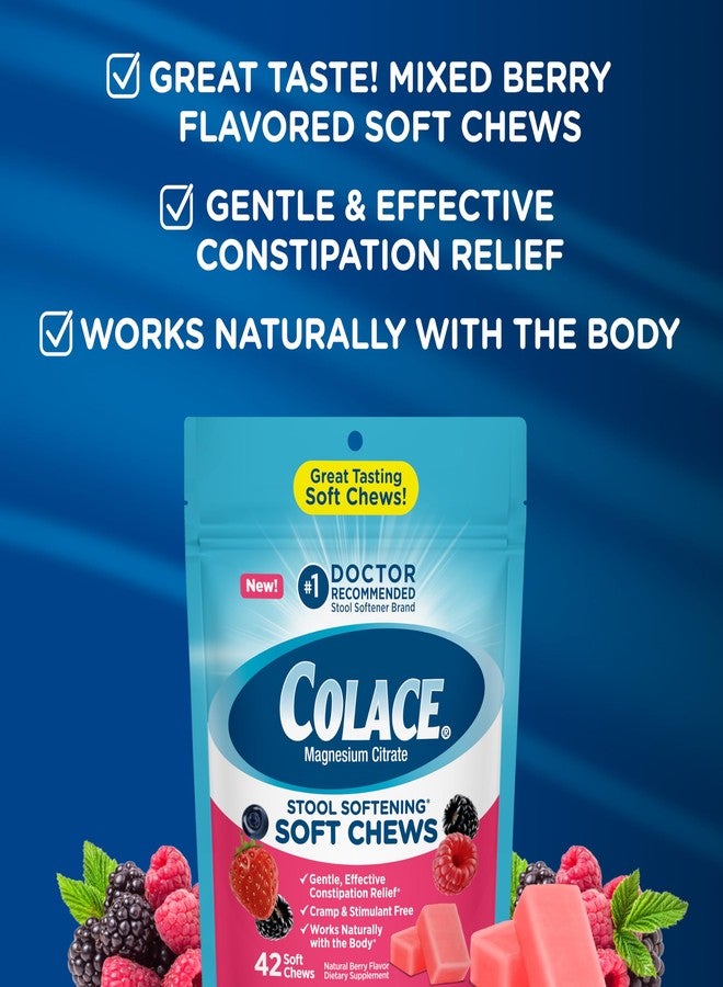 Colace Stool Softener Soft Chews, Gentle Constipation Relief, No.1 Doctor Recommended Stool Softener Brand, 42 Mixed Berry Chews (Pack of 2) - Image 2