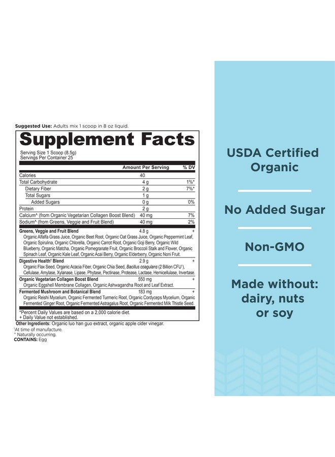 Ancient Nutrition Supergreens Powder, Organic Superfood Powder with Collagen, Made from Real Fruits, Vegetables and Herbs, for Digestive and Energy Support, 25 Servings, 7.5oz - Image 2