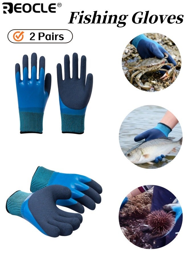 ريوكل 2 أزواج قفازات الصيد مقاومة للماء المضادة للانزلاق الصيد قفازات السمك ثقب واقية من قفازات الصيد على الجليد للتعامل مع الصيد والتنظيف والصيد والصيد وإكسسوارات الصيد للنساء والرجال - Image 1