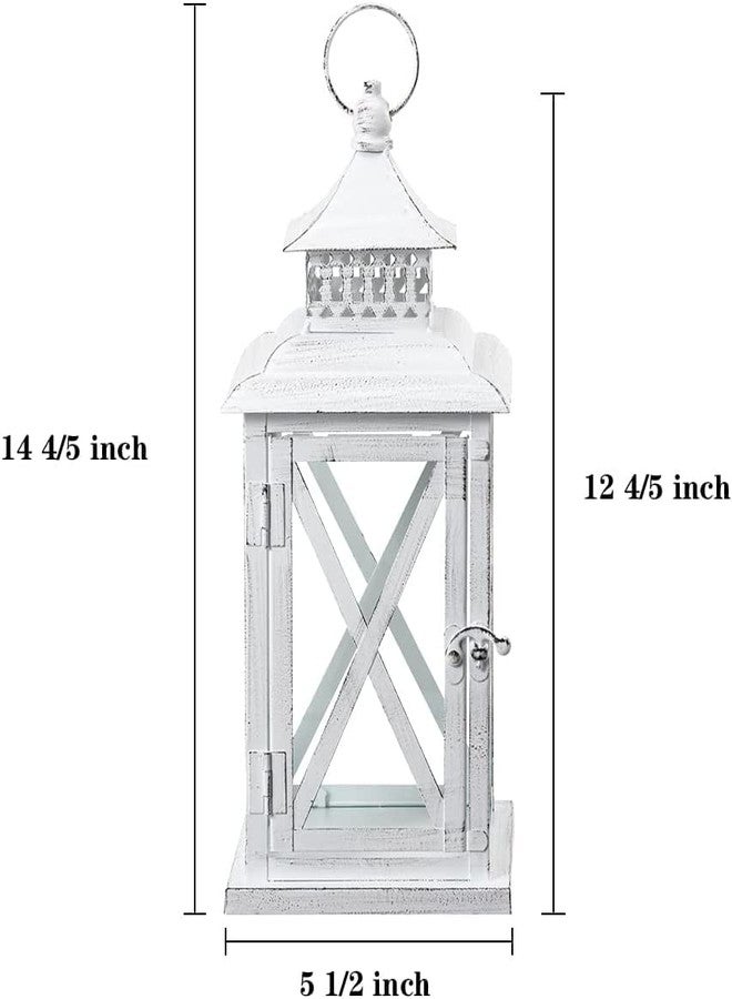 DECORKEY Candle Lantern Decorative, Large Square Hanging Spring Home Decor, Vintage Metal Decorative Candle Lanterns for Outdoor Patio Wedding Party White with Black Brush - Image 5