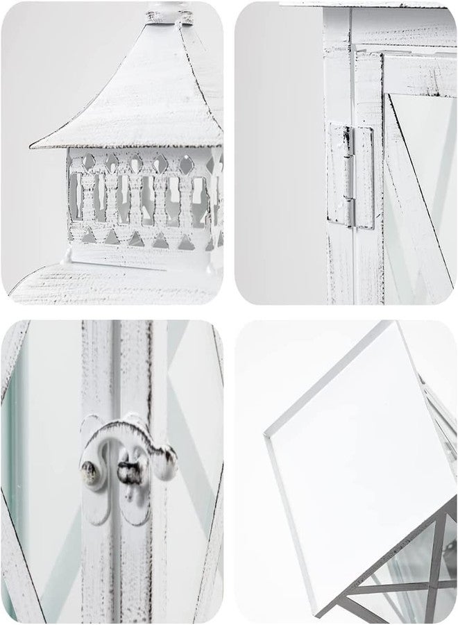 DECORKEY Candle Lantern Decorative, Large Square Hanging Spring Home Decor, Vintage Metal Decorative Candle Lanterns for Outdoor Patio Wedding Party White with Black Brush - Image 4